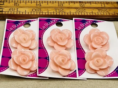 3 Cards Novelty Buttons Light Pink Rose Blumenthal Lansing Sewing Crafts - Image 1 of 4