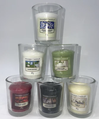6 Yankee Clear Glass Votive Holder with 6 Mixed Votives - Discounted Price - Image 1 of 4