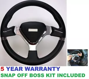 BLACK STEERING WHEEL AND SNAP OFF BOSS KIT FOR 36 SPLINE LAND ROVER DEFENDER NEW - Picture 1 of 4