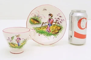 Asian Motif St. Clement France Faience Tea Cup & Saucer Hand Painted Chinoiserie - Picture 1 of 14