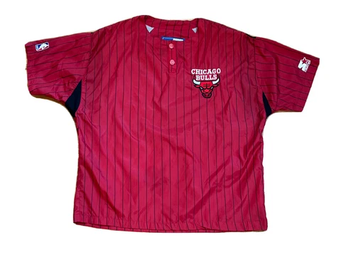 Vintage Starter NBA Basketball Warm Up Shirt Jersey Pinstripe Chicago Bulls Med Cover