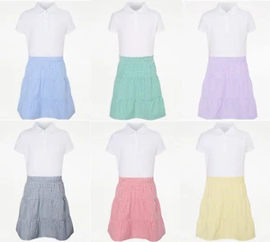 School Gingham Skirt Polo Top Dress Scollop Collar - Picture 1 of 8