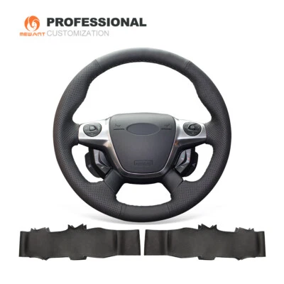 MEWANT DIY Black Leather Steering Wheel Cover for Ford Focus Escape C-MAX - Image 1 of 4