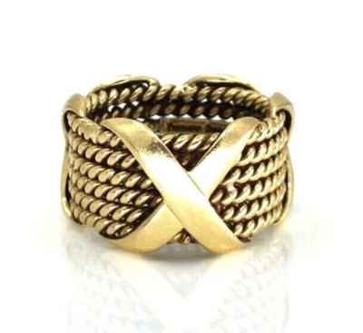 18k Tiffany & Co 6 行设计师 11.5 毫米宽带戒指 15.4 克 7.5 实心 X — 第 1/4 张图片