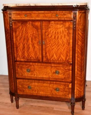 Cómoda antigua francesa Luis XVI 1900 madera satinada y nogal mármol Foto 1 de 4