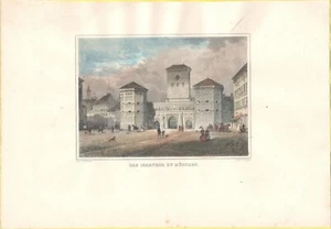 Grabado en acero coloreado "DAS ISARTHOR ZU MÜNCHEN" de J. G. Riegel, C. A. Lebsche - Imagen 1 de 4