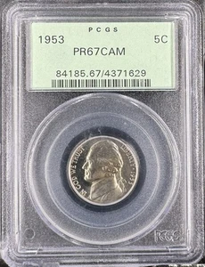 1953 5C Jefferson Nickel, PCGS OGH PR 67 CAM #371629 - Picture 1 of 3