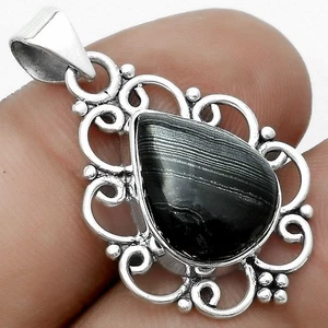 Crown Of Silver Psilomelane - Black Malachite 925 Silver Pendant Jewelry P-1699 - Picture 1 of 5