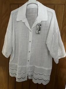Top tunica Lagenlook bianco italiano nuovo taglia 14 16 18 20 taglia unica - Foto 1 di 3