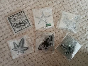 Six clear acrylic stamps small butterfly, chicken, leaf, post, starfish - Picture 1 of 5