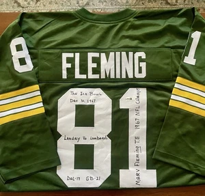 CAMISETA DE LOS PACKERS CON INSCRIPCIÓN FIRMADA AUTOGRAFIADA de Marv Fleming Ice Bowl certificado de autenticidad de la jsa - Imagen 1 de 3