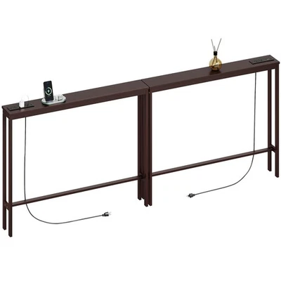 Sofá Mesa Consola Estrecha 5.9" con Tomas de Corriente, 5.9" Dx39.4 Wx31.1 H Bambo... Foto 1 de 4