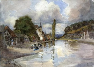Alfred Crowdy Lovett (1862-1919) Watercolour Painting - River Scene In France - Picture 1 of 3