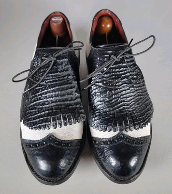 Allen Edmonds Holiday Nailess Golf Shoes Black White Sz 8D Vintage Leather  - Image 1 of 4