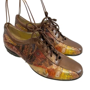 Icon wearable art shoes low top sneaker US womens 8.5 bronze leather painting - Picture 1 of 12