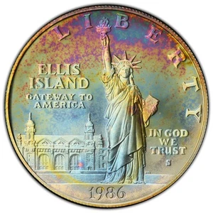 1986 S $1🌈AMAZING STATUE OF LIBERTY PCGS PR68CAM. Incredible RAINBOW TONING 🌈 - Picture 1 of 4