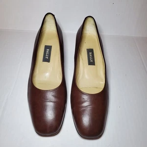 Zapatos de salón Bally Suiza para mujer EE. UU. 9 cuero marrón punta cuadrada tacón bloque Italia - Imagen 1 de 13