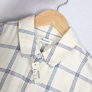 NWT Madewell Women's Flannel Sunday Shirt Small Cream Navy Classic Cozy Pockets - Picture 1 of 23