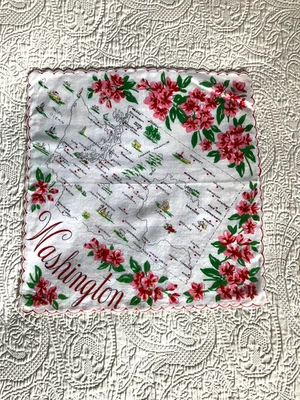 Pañuelo de colección mapa del estado de Washington Hankie floral/rododendro Foto 1 de 4