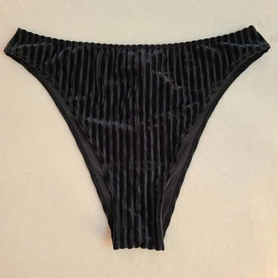 Y2K Gilly Hicks Soft Velvet Stripe Hi-cut Brazilian Cheeky Panty Size Lg Black - Image 1 of 4