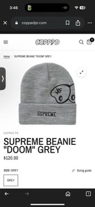 NEW Supreme MF Doom Beanie Grey FW23BN74 One Size - Picture 1 of 4