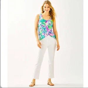 Lilly Pulitzer Ocean Cay hoch geschnitten Denim kurze Schlaghose Resort weiß Größe 12 - Bild 1 von 12