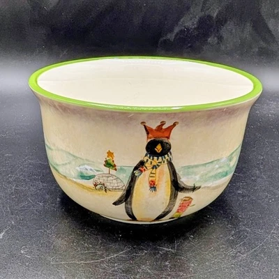 Oneida Chillin Winter Penguin Bowl pintado a mano loza cerámica Foto 1 de 4