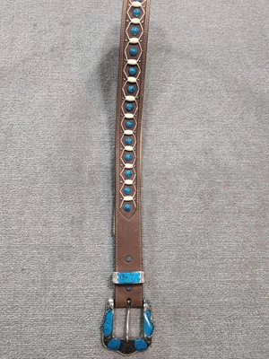 Cinturón Tony Lama Azul Turquesa Cuentas Cuero Occidental Excelente Para Mujer 30 Foto 1 de 4