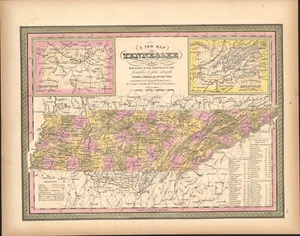 1850 Tennessee von Mitchell antike Karte ~ 17,4" x 13,6" handkoloriert - Pastell - Bild 1 von 4