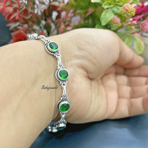 VALENTINO Bracciale Pietra Gemma Smeraldo Argento Sterling 925 Fatto a Mano Elegante TT0