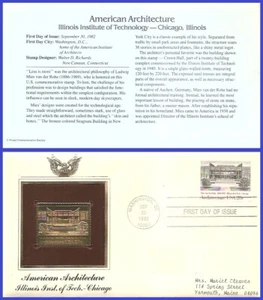 USA1 #2020 ADDR GOLDEN REPLICA FDC Illionois Institute of Technology - Picture 1 of 1