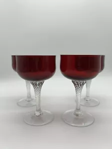 Set of 4 Colony Saturn Red Champagne / Sherbet Glasses Twisted Stem - Picture 1 of 6