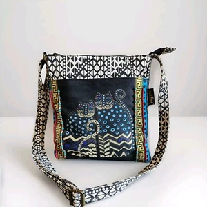 Laurel Burch Beaded Cats Crossbody Canvas Purse Polka Dot Dos Gatos - Picture 1 of 18