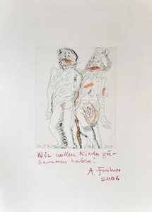 Adolf FROHNER, Wir wollen Kinder aus 2006 - Radierung überarbeitet mit Pastell - Bild 1 von 1