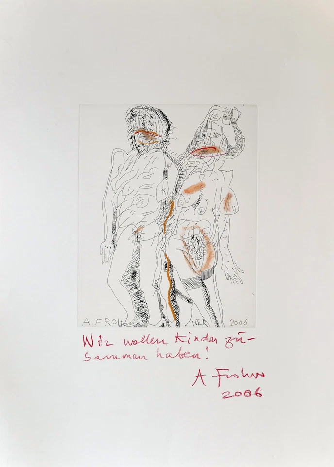Adolf FROHNER, Wir wollen Kinder aus 2006 - Radierung überarbeitet mit Pastell - Bild 1 von 1