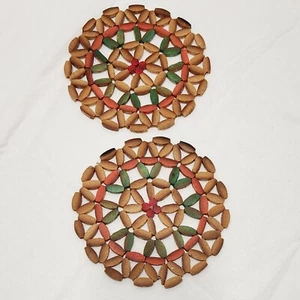 Vintage Holz rot & grün Perlen Untersetzer 2er Set - Bild 1 von 5