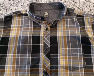 Element Mens Shirt XL Black Gold Plaid left chest pkt button down short slv - Picture 1 of 10
