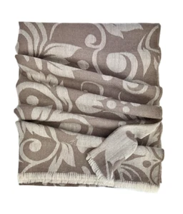 Webschal 100% Wolle (Merino) Jacquardmuster hellbraun beige unisex - Picture 1 of 1