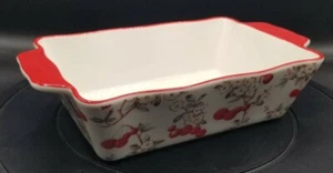 Grace Speisekammer rechteckig 7x9,5 Auflaufform Backform Keramik rot Kirsche & Blüten - Bild 1 von 11