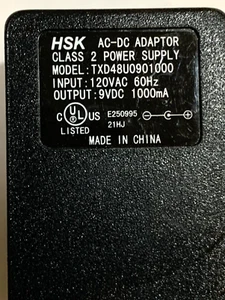 HSK AC/DC Adapter MODELL # TXD48U0901000 -9V - 1000mA - Bild 1 von 4