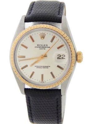 Rolex Date Mens 2Tone 14K Yellow Gold and Stainless Steel Watch Silver Dial 1505 - Image 1 of 4