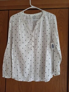 Old Navy Women's Boho Peasant Blouse Size S White  Polka Dot Long Sleeve NEW - Picture 1 of 3