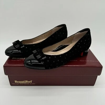 Beautifeel Etta Black Suede Leather Star Print Cap Toe Heels Size EU 38/US 7-7.5 - Image 1 of 4