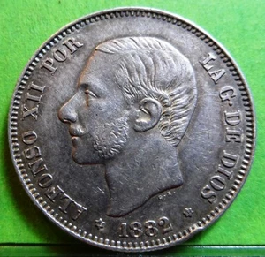 Nice ALFONSO XII 2 Pesetas 1882 Stars 18 - 82 Silver SPAIN - Picture 1 of 2