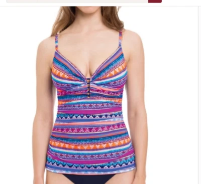 New Gottex Profile sz 10 Tapestry Keyhole tankini Top pink blue multicolor - Image 1 of 2