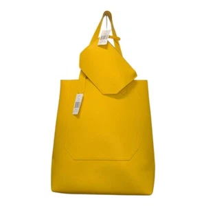Saks Fifth Avenue Nylon Tote Bag Shopper Yellow New - Picture 1 of 7