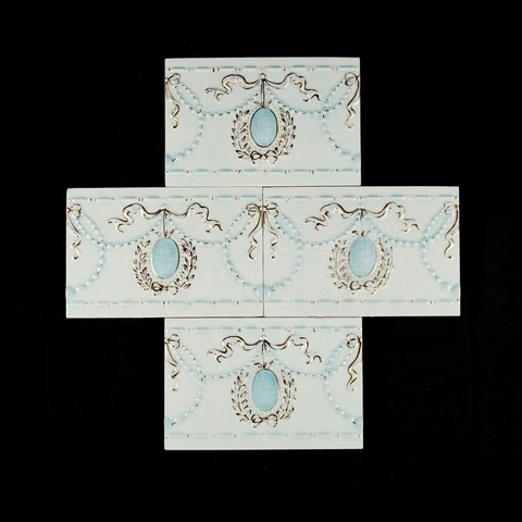 Antique Victorian Robertson White, Blue & Gold 6 x 4 Wall Tile Set Cover