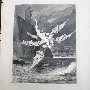 1866 Antique Engraving, Gustave Dore, Demons, Dante's Inferno 14.5 x 11 Gothic - Picture 1 of 13
