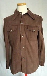 Vintage Woolco Laurentien Mens Shirt Small Brown Pearl Snap Contrast Flip Cuffs - Bild 1 von 10