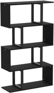 Modern S-Shaped Bookshelves 5-Tier Wooden Z-Shelf Display Storage Rack, Black - Picture 1 of 9